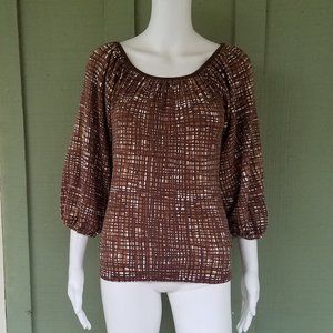 BANANA REPUBLIC Brown Print Cotton Knit Top XS 3/4
